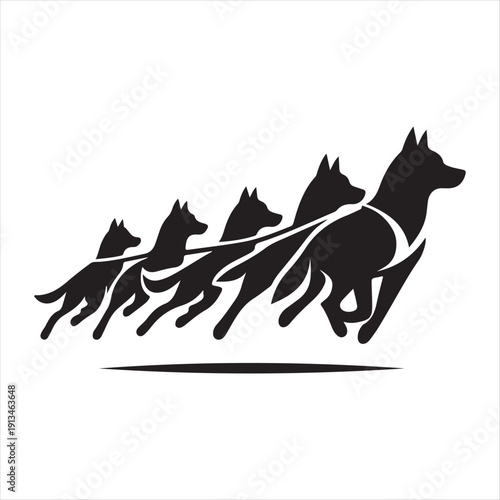  Sled dog team vector silhouette clip art logo design concept illustration