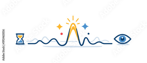 Slow signal recognition and distinguishing meaningful patterns from background noise, a faint waveform with one clear peak highlighted representing insight, patience, and