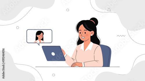 Woman on video call, online meeting, remote communication, working from home