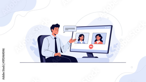Online Meeting: Businessman Presenting to Colleagues via Video Conference