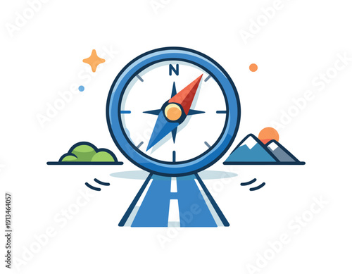 Inner alignment and acting in accordance with personal values under external pressure, a centered compass aligned with a straight path representing integrity, calm certainty, and