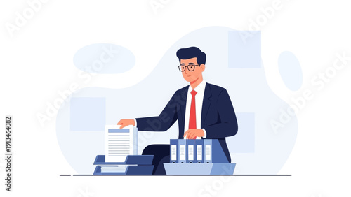 Businessman Shredding Documents, Paperwork Destruction, Office Confidentiality