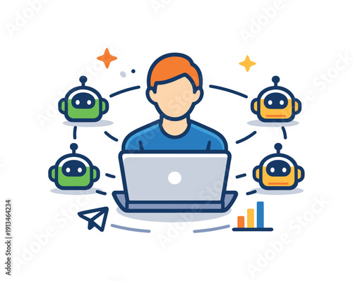 One person businesses and solo founders building scalable income through AI leverage instead of traditional teams and overhead, a compact personal workspace icon with a laptop and