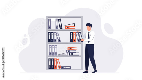 Businessman Organizing Files on a Shelf