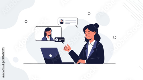 Businesswoman on video call, remote meeting, online communication, teamwork