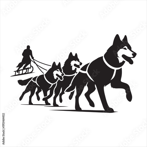  Sled dog team vector silhouette clip art logo design concept illustration