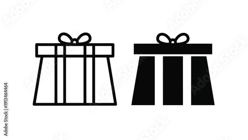 A simple black and white illustration depicts two gift boxes with ribbons differing in design