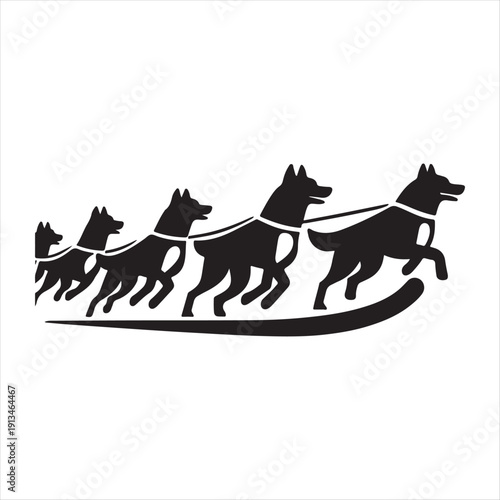  Sled dog team vector silhouette clip art logo design concept illustration