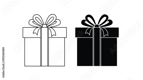 A side by side depiction of two gift boxes one white and one black both adorned with bows