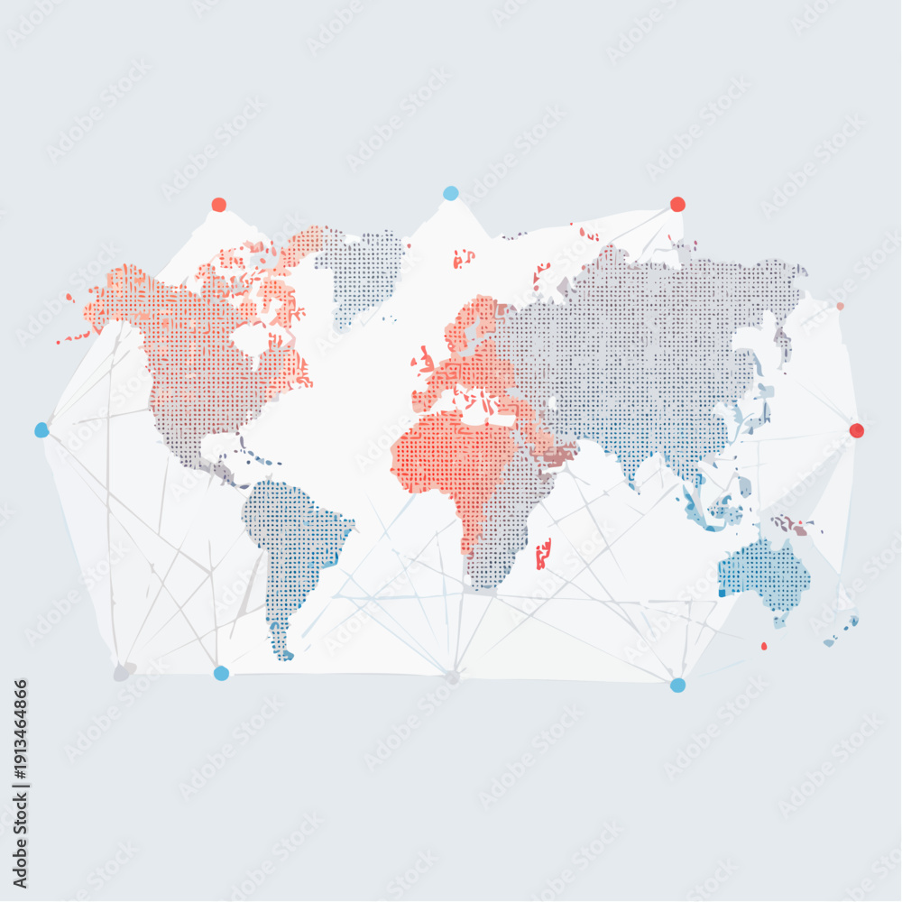 Naklejka premium Detailed vector illustration of a global world map and globe showing continents like Europe, Asia, and America for geography, travel, and business design