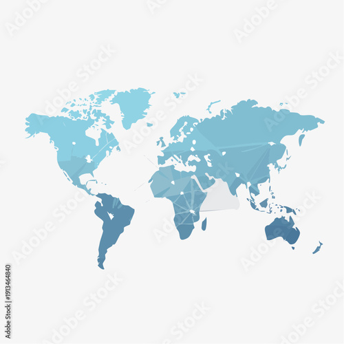 Global network connecting continents with digital lines and nodes, symbolizing worldwide communication and data sharing