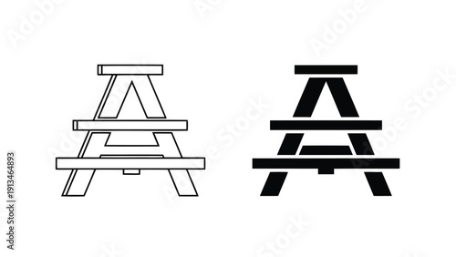 A simple illustration depicts two variations of an a frame ladder in black and white