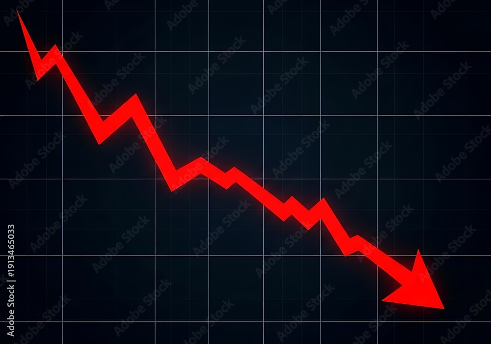 Obraz premium Red Arrow Downtrend on Dark Grid Background