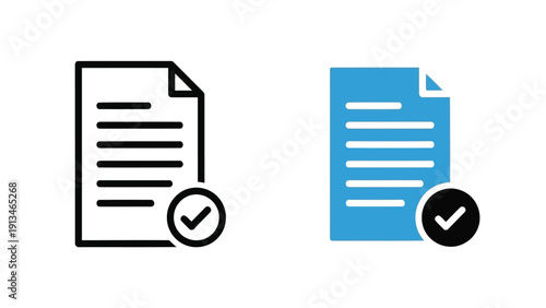 Two document icons are shown one black and one blue each with a checkmark symbol