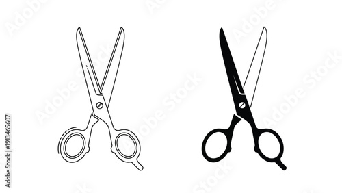 A simple illustration depicts two pairs of scissors one light and one dark in a line