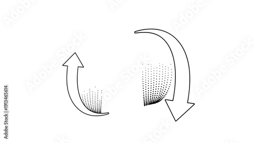 A minimalistic illustration depicts two curved arrows forming a cyclical upward and downward pattern