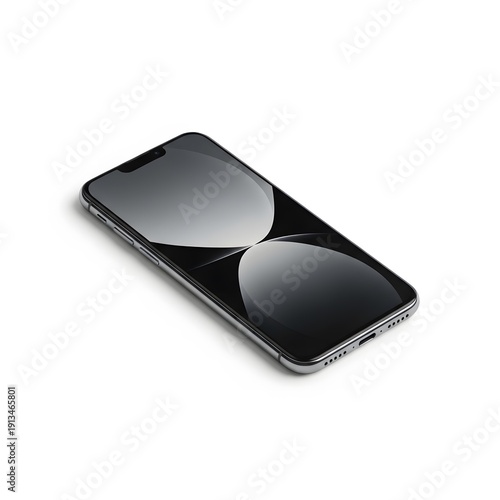 A smartphone with a sleek design and reflective screen surfaces lies flat on a pristine white surface viewed from directly above