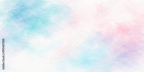 Beautiful abstract watercolor background featuring a bright summer sky with colorful blue and white clouds under sunny light for a clear nature landscape