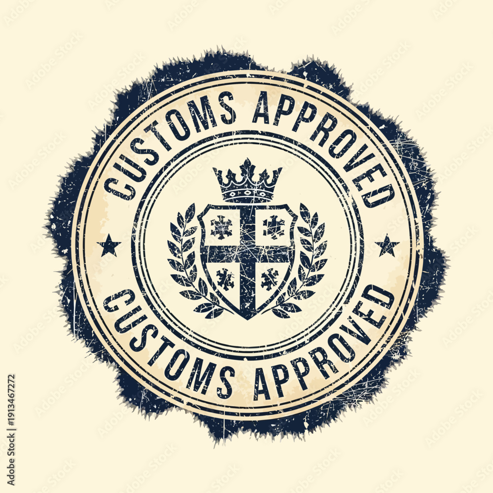 Fototapeta premium Customs Approved Stamp with Coat of Arms
