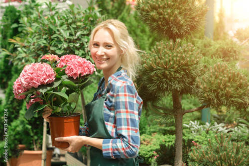 Canvas-taulu Gardeners working with flowers in garden center