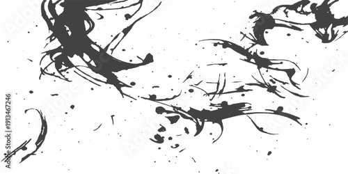 Black grunge ink splashes and paint splatters create a dirty textured frame with vector drips and liquid stains on a white artistic border