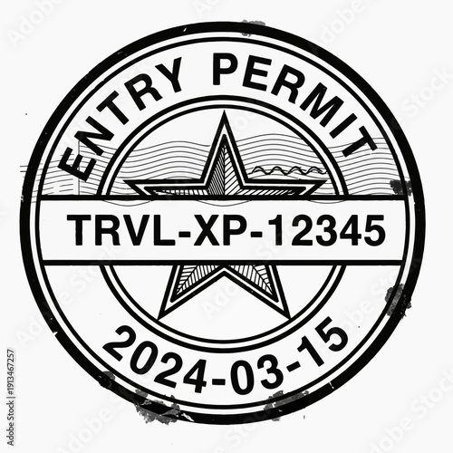 Circular entry permit stamp with star and date