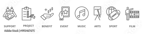 Sponsor banner web icon vector illustration concept with icon of support, project, benefit, art, event, music, sport, and film