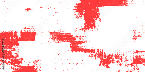 A red grunge background features a decorative paint splash and ink splatter design with artistic blood stains and vector texture on a dirty pattern backdrop