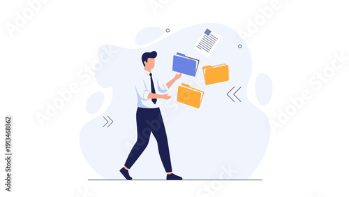 Businessman Juggling Folders and Documents, Office Workflow Management Concept