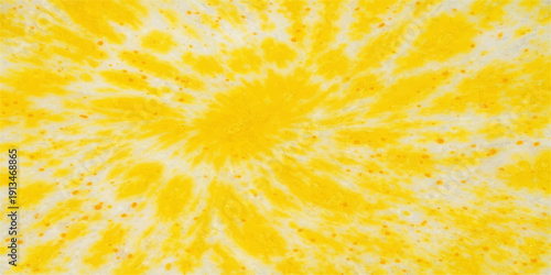 An abstract yellow background vector illustration featuring a fresh, juicy orange citrus slice isolated on white to highlight its healthy, organic, and natural sweetness