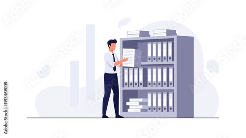 Businessman Organizing Files in Office Archive