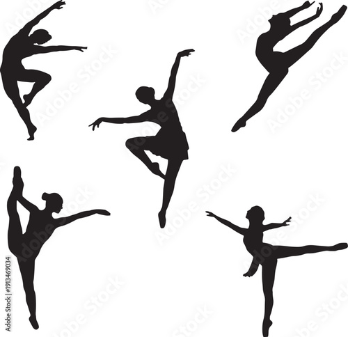Silhouettes of dancers in various poses illustrating the grace and dynamism of ballet