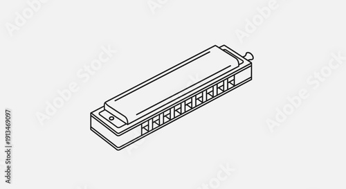 Blues Harmonica Musical Instrument Outline Icon on Isolated White Background