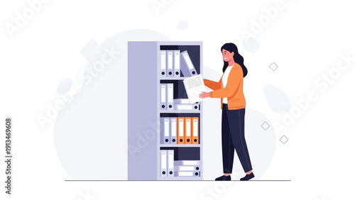 Woman Organizing Files in a Filing Cabinet