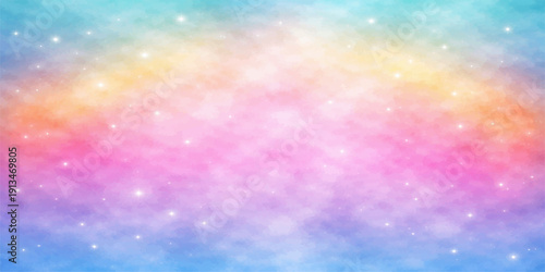 Abstract colorful background with stars features a bright rainbow wave pattern and motion blur texture across a celestial sky backdrop for an artistic wallpaper illustration