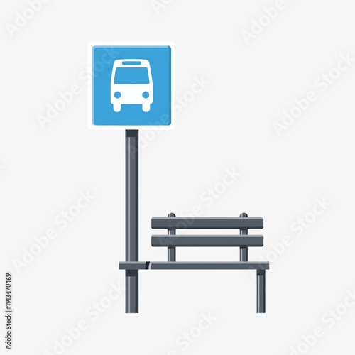 Bus stop sign and bench