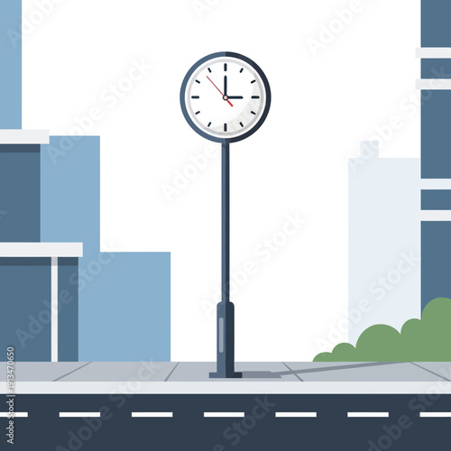 Street clock in city with modern buildings background