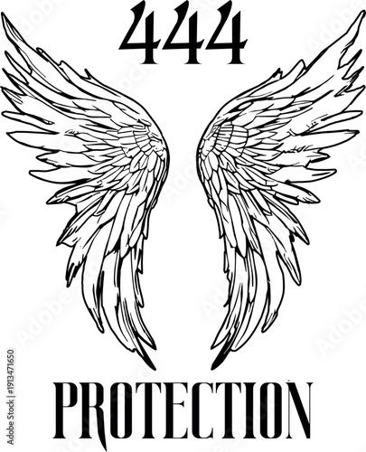Angel Number 444 Protection Wings Vector Illustration