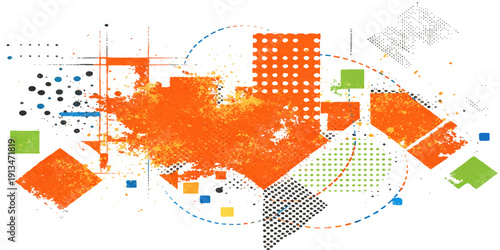 Abstract colorful grunge background design featuring a global business infographic map with urban city icons and technology data charts in a vector illustration template