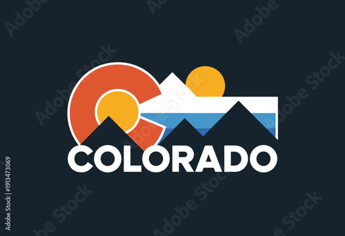 Vibrant Geometric Design of Colorado Mountains at Sunset in Warm Earthy Tones