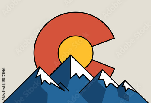 Stylized Colorado State Logo with Vibrant Mountains and Iconic Colors