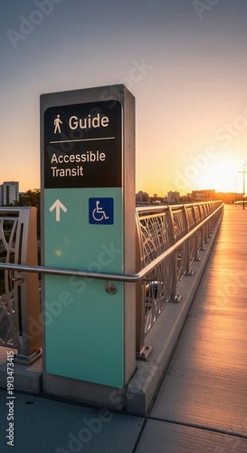 Accessible Transit Guide Signage Illuminated By The Setting Sun Providing Guidance And Assistance