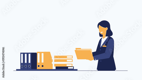Businesswoman organizing files and documents in office, administrative work