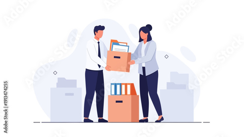 Business people transferring files and documents in office boxes
