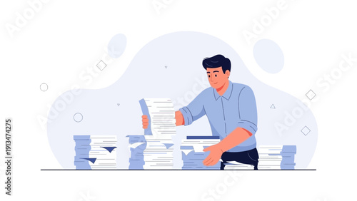 Man Sorting Paperwork, Office Work, Organization, Business Workflow, Data Management