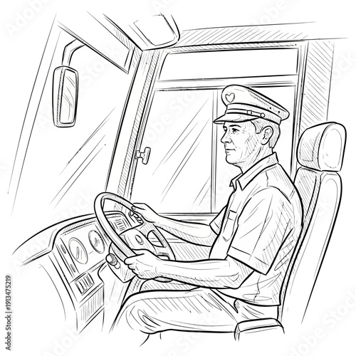 Bus Driver at Wheel