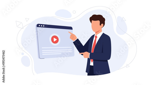 Businessman pointing at online video player, digital presentation concept