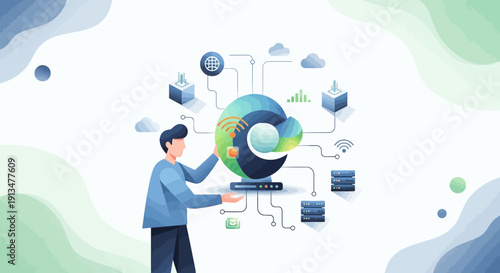 Cloud Computing Concept with Person and Technology Network Connection