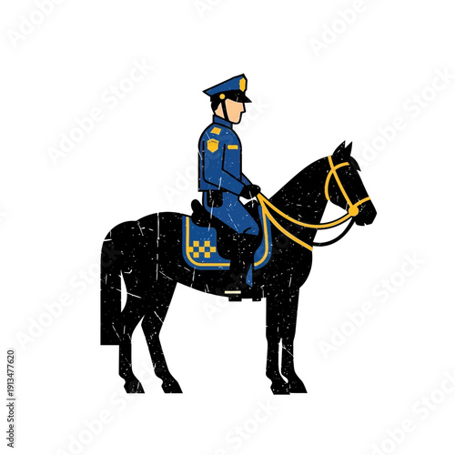 Mounted Police Officer on Horseback, Vintage Style