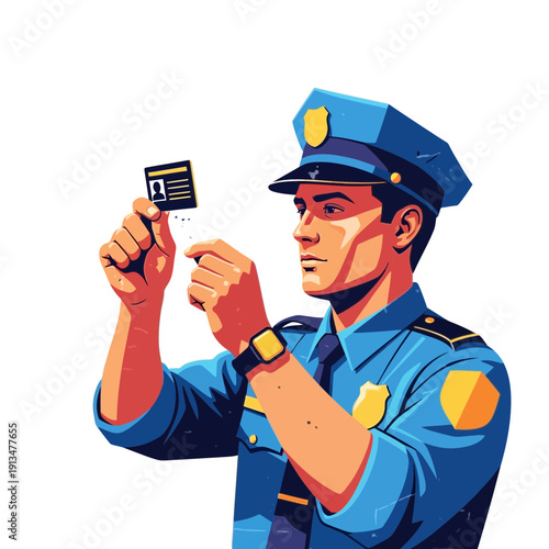 Police Officer Holds Up ID Card, Authority, Security Concept